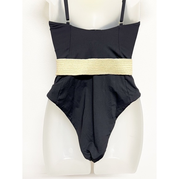 Who Wore What Onia Womens Danielle Raffia Belted One Piece Swimsuit Sz M - Picture 10 of 12